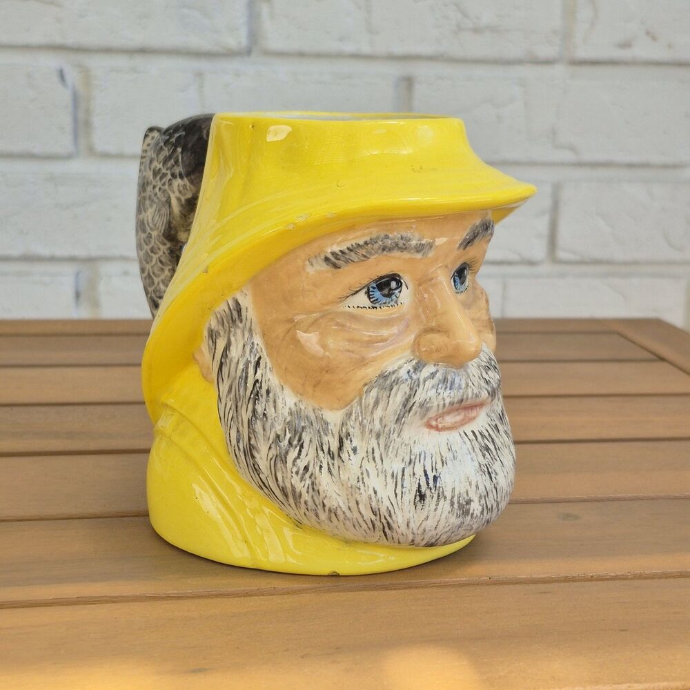 Coffee Mug Blue EyeCaptain Old Fisherman Of The Sea Jug Fish Handle Handpainted